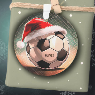 Fußball mit Roter Weihnachtsmannmütze Weihnachten Ornament