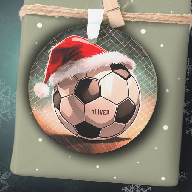 Fußball mit Roter Weihnachtsmannmütze Weihnachten Ornament (Von Creator hochgeladen)