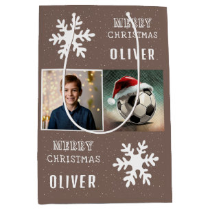 Fußball mit Santa-Hut-Schneeflocken-Foto  Mittlere Geschenktüte