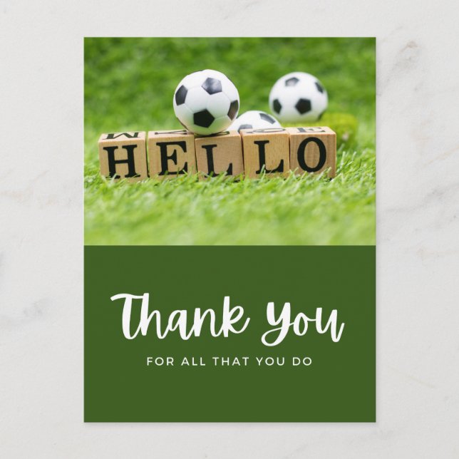 Fußball mit vielen Dank für alles, was Sie tun auf Postkarte (Vorderseite)