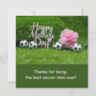 Fußball-Muttertag mit rosa Nelkenblume   Feiertagskarte