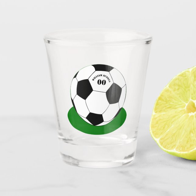 Fußball-Party, Fußball mit Name und Nummer Schnapsglas (Vorderseite)