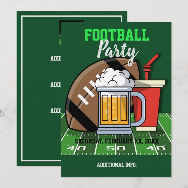 Fußball Party Green Einladung (Vorne/Hinten)