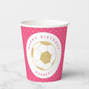 Fußball-Party-Individuelle Name in Gold und Rosa Pappbecher