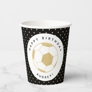 Fußball-Party-Individuelle Name in Gold und Schwar Pappbecher