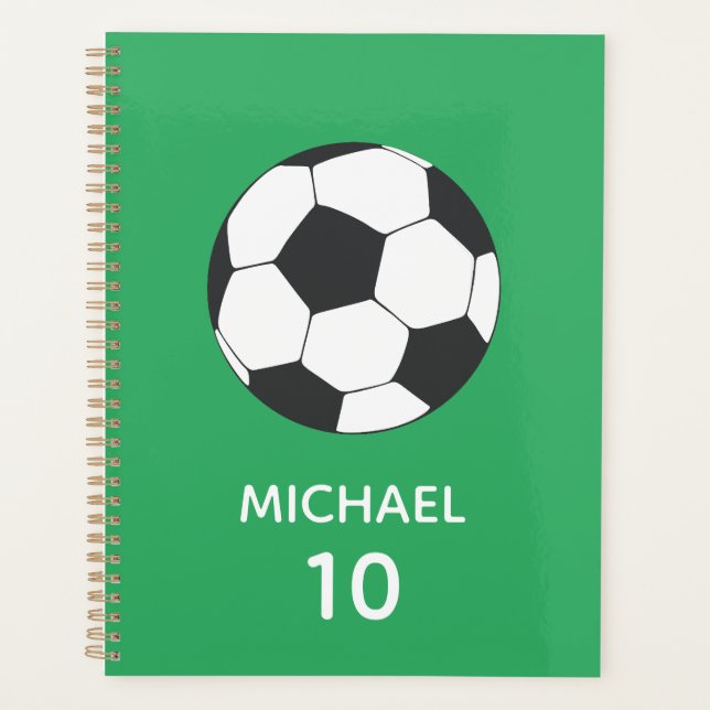 Fußball Personalisiert Name und Nummer Grün Planer (Vorderseite)
