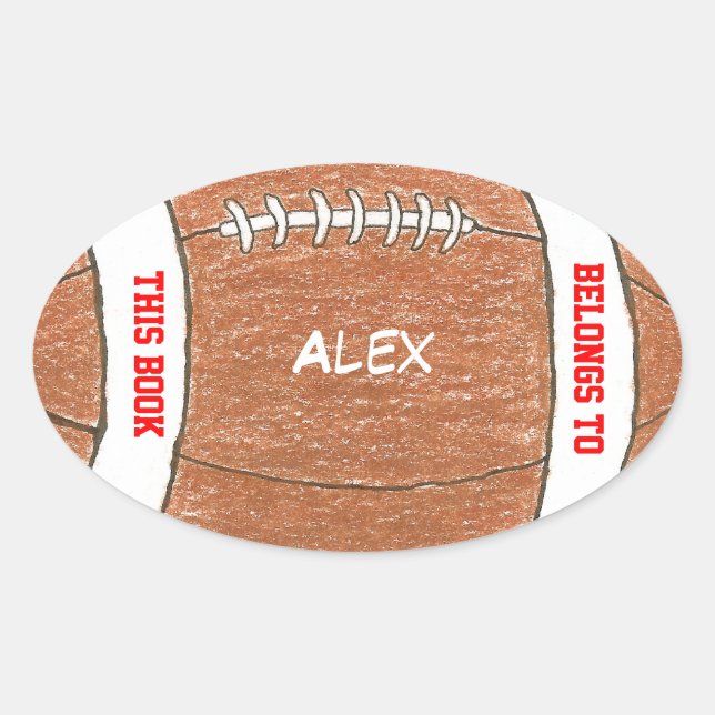 Fußball personalisierte Buchzeichen für Kinder Ovaler Aufkleber (Vorderseite)