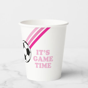 Fußball Pink Stripes Game Time Birthday Pappbecher