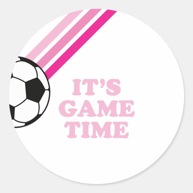 Fußball Pink Stripes Game Time Birthday Runder Aufkleber (Vorderseite)