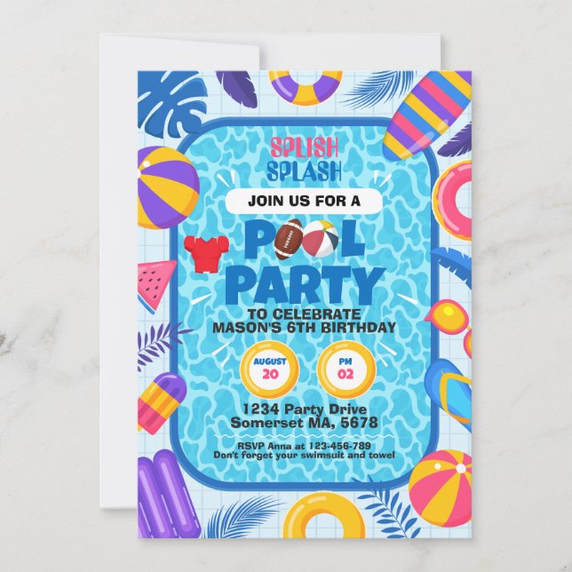 Fußball-Poolparty-Geburtstag Einladung (Vorderseite)