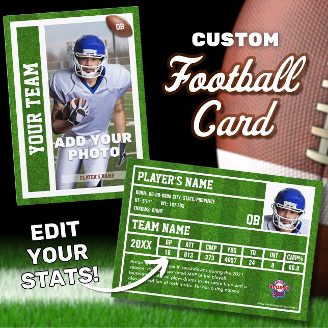 Fußball Quarterback Trading Card Souvenir Telefonnummerkarte (Edit your personal player stats to customize your own football trading card.)