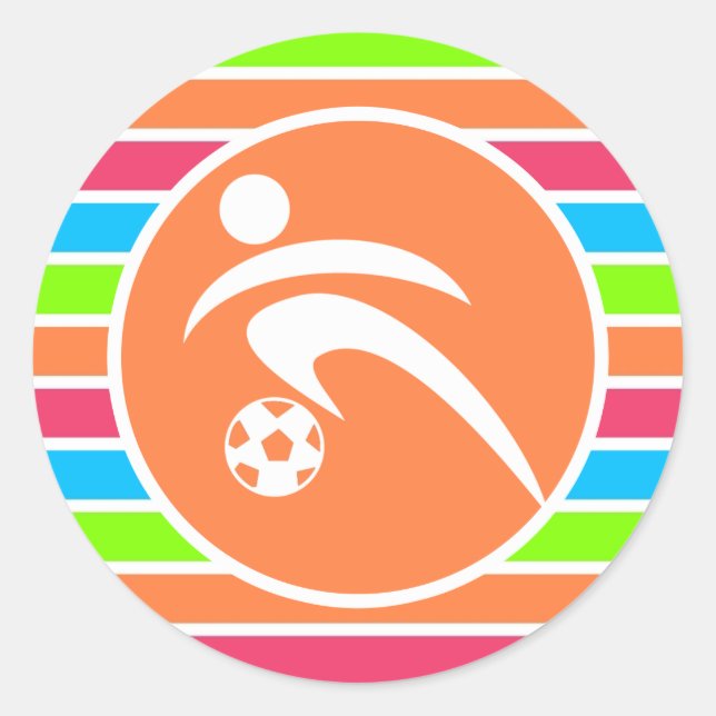 Fußball; Retro Neon Rainbow Runder Aufkleber (Vorderseite)