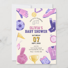 Fußball-Rosa lila Spielbabydusche Einladung