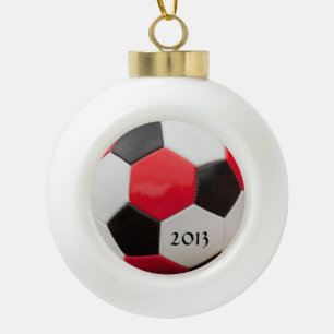 Fußball rot weiß und schwarz keramik Kugel-Ornament
