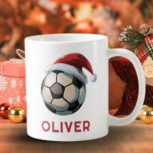 Fußball rote Santa-Mütze Name Weihnachten  Kaffeetasse