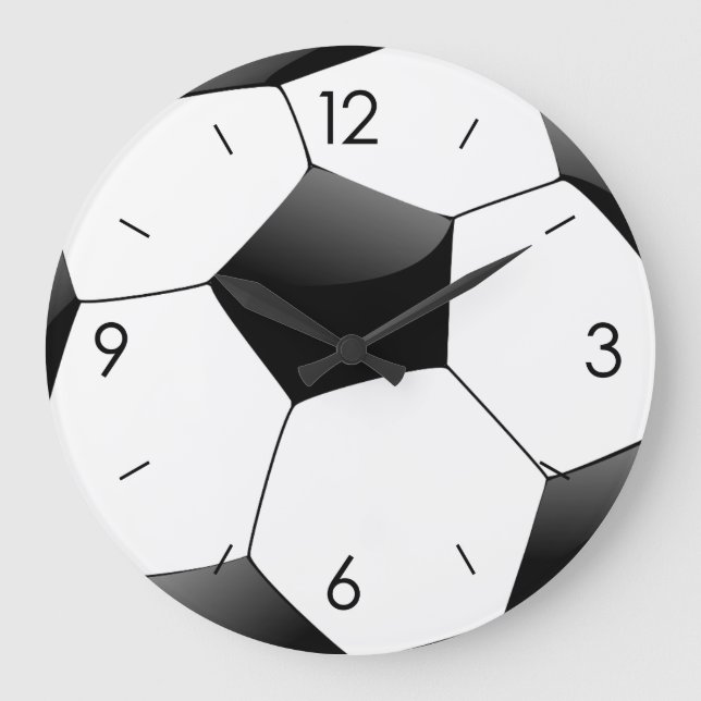 Fußball-Runde "Weiß und Schwarz" Große Wanduhr (Vorderseite)
