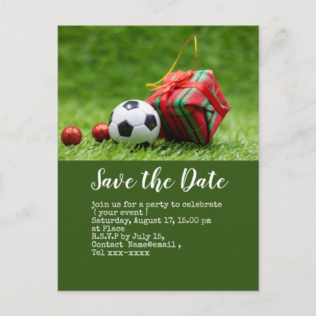 Fußball Save the Date mit Weihnachtsball Postkarte (Vorderseite)