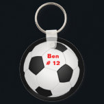 Fußball-Schlüsselanhänger Schlüsselanhänger<br><div class="desc">Dieser Schlüsselanhänger zeigt ein Fußballfoto. Ein dünner schwarzer Rand umgibt den Ball. In der Kugel ist ein benutzerdefinierter Platz, um Ihren Namen oder eine Nachricht zu setzen.</div>