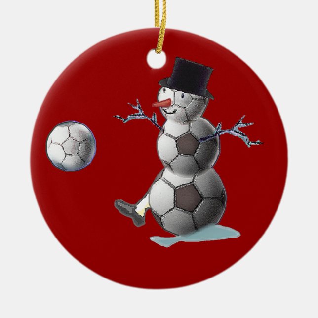 Fußball-Schneemann Keramik Ornament (Vorne)