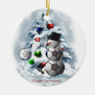 Fußball-Schneemann-Weihnachten Keramikornament