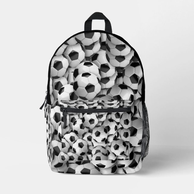 Fußball-Schwarz-weißes Sportmuster Bedruckter Rucksack (Vorderseite)