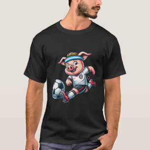 Fußball-Schwein-Maskottchen spielt Fußball-Cartoon T-Shirt