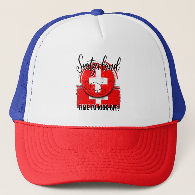 Fußball-Schweiz-Flagge, Vintager Fußball Truckerkappe (Vorderseite)