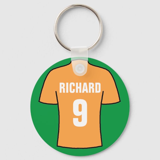 Fußball-Shirt-Design in Altgold. Schlüsselanhänger (Vorderseite)