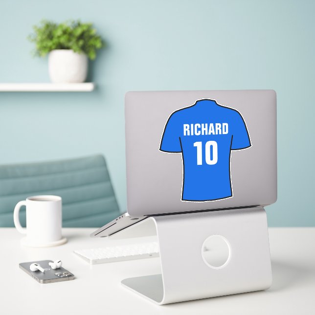 Fußball Shirt Design in blau Aufkleber. Aufkleber (Laptop auf Schreibtisch)