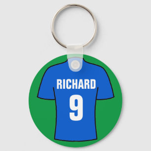 Fußball-Shirt-Design in Blau. Schlüsselanhänger
