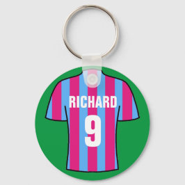 Fußball Shirt Design in Klartext und Blau. Schlüss Schlüsselanhänger