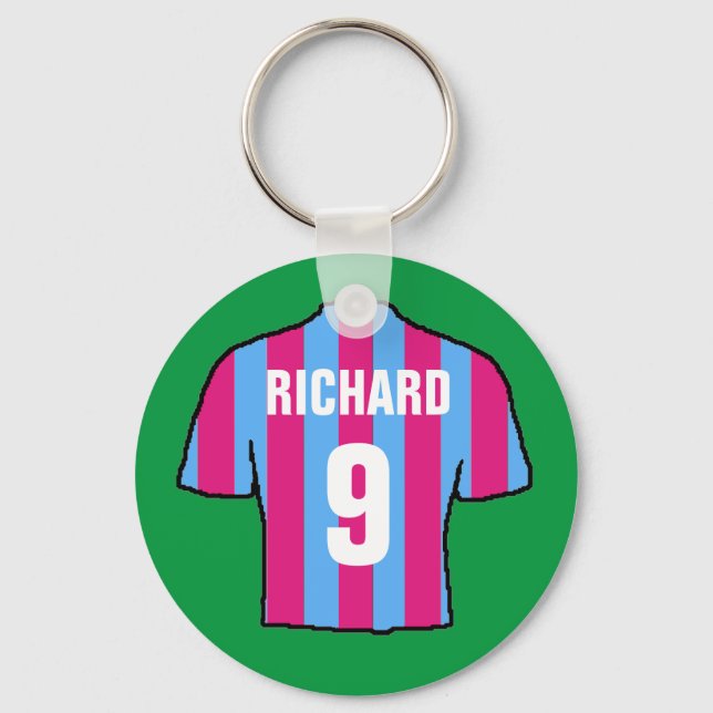 Fußball Shirt Design in Klartext und Blau. Schlüsselanhänger (Vorderseite)
