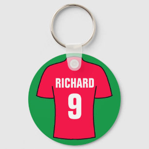 Fußball-Shirt-Design in Rot. Schlüsselanhänger