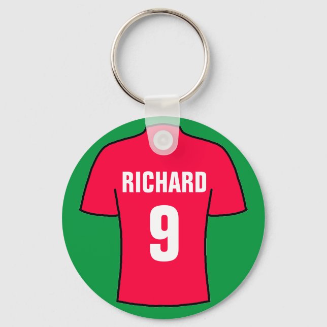 Fußball-Shirt-Design in Rot. Schlüsselanhänger (Vorderseite)