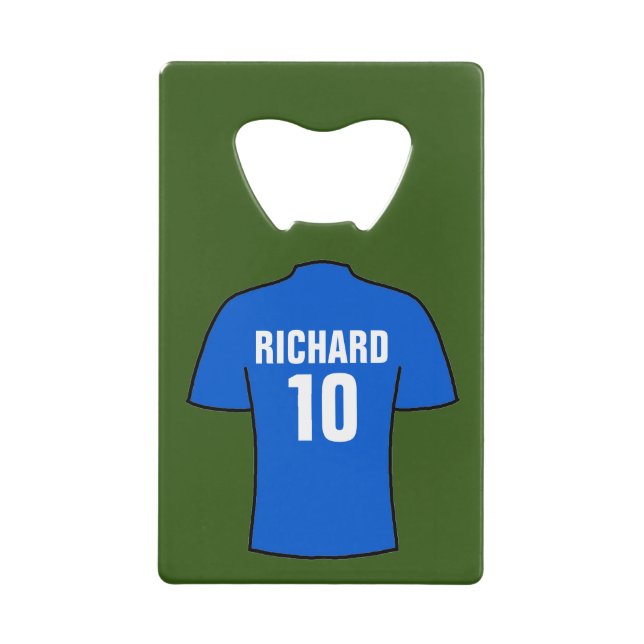 Fußball-Shirt in Blau Geldbeutel Flaschenöffner (Vorderseite)