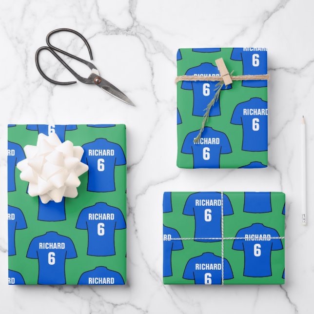Fußball-Shirt in Blue Wrapping Paper Sheets Geschenkpapier Set (Vorderseite)