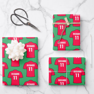 Fußball-Shirt in roten Umschlagpapier-Blättern Geschenkpapier Set