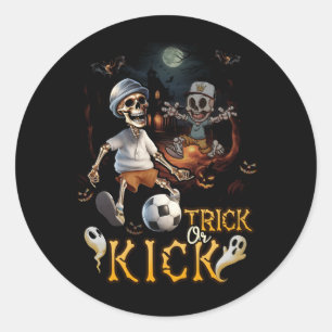 Fußball-Skeleton-Spieler Halloween-Trick oder Kick Runder Aufkleber