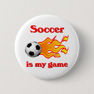 Fußball-Spiel-Knopf mit Fußball und Flamme Button