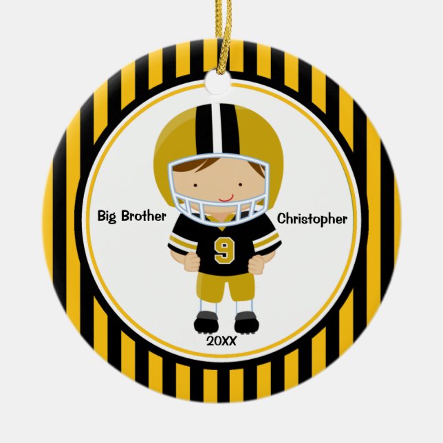 Fußball-Spieler-Bruder-Weihnachtsverzierung Keramikornament (Vorne)
