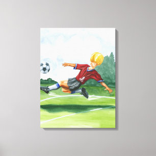 Fußball-Spieler, der einen Ball durch Jay Leinwanddruck
