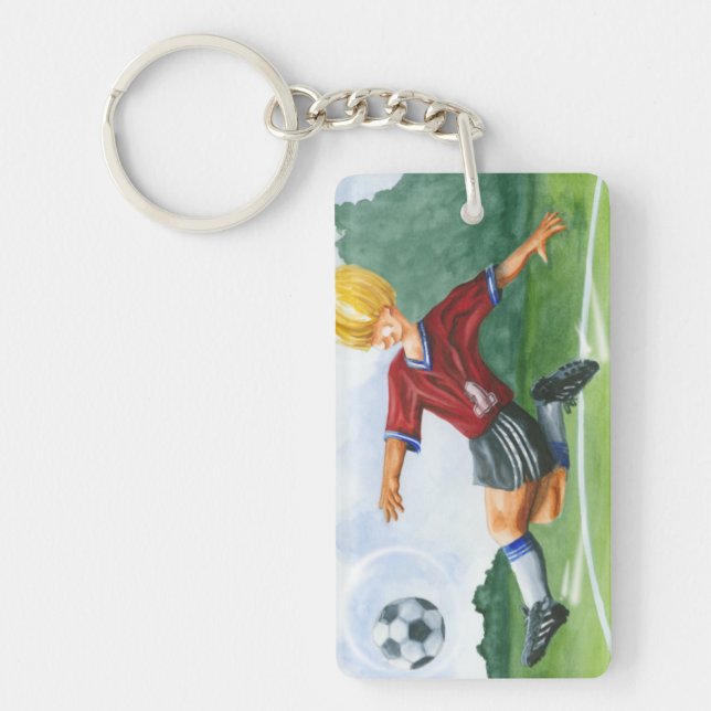 Fußball-Spieler, der einen Ball durch Jay Schlüsselanhänger (Vorderseite)