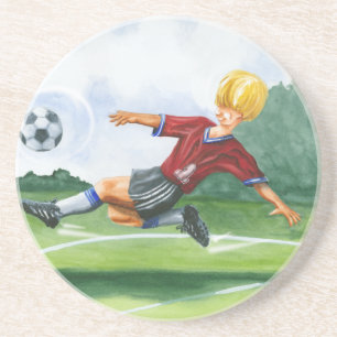 Fußball-Spieler, der einen Ball durch Jay Untersetzer