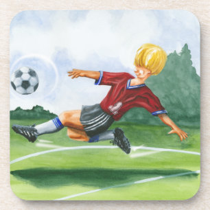 Fußball-Spieler, der einen Ball durch Jay Untersetzer