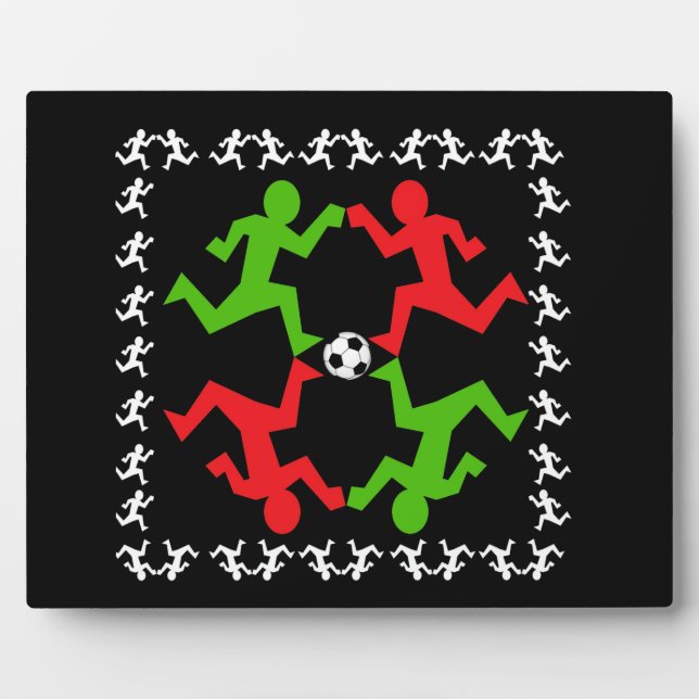 Fußball-Spieler, die auf das Ball-Muster laufen Fotoplatte (Vorderseite)