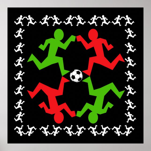 Fußball-Spieler, die auf das Ball-Muster laufen Poster (Vorne)
