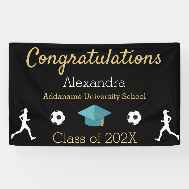 Fußball-Spieler gratulieren Graduiertenbanner. Banner (Horizontal)