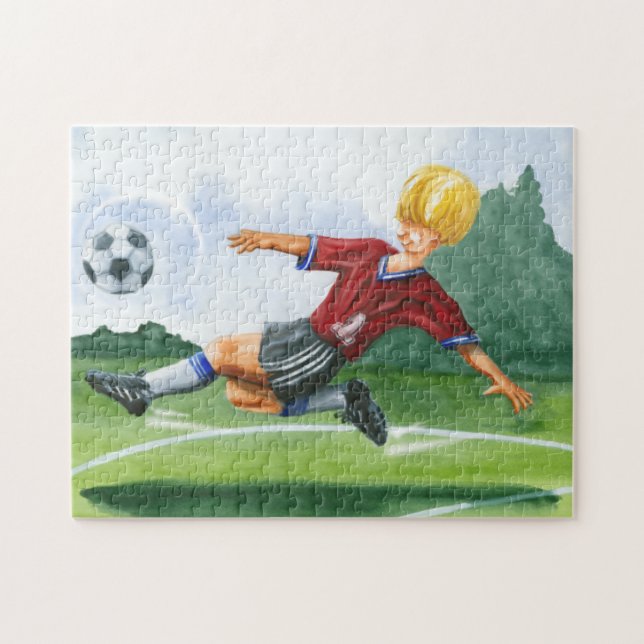 Fußball-Spieler spielen einen Ball von Jay Throckm (Horizontal)