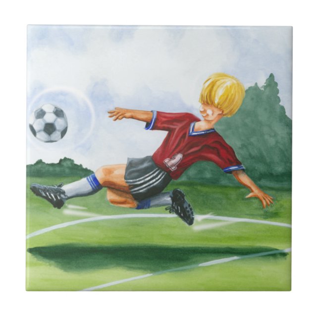 Fußball-Spieler spielen einen Ball von Jay Throckm Fliese (Vorderseite)