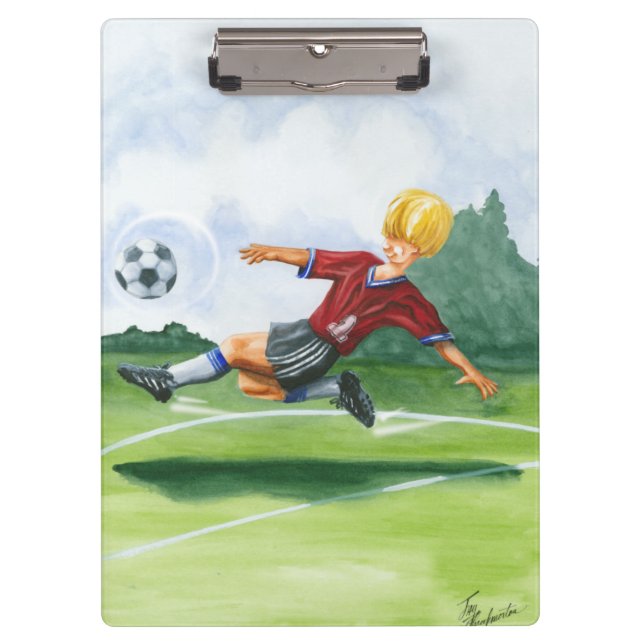 Fußball-Spieler spielen einen Ball von Jay Throckm Klemmbrett (Vorderseite)